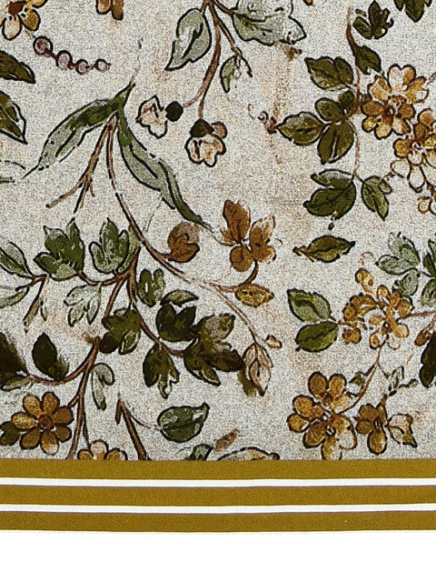 Homeloomers Floral Printed Cotton Table Cover with Elegant Olive Green Border | Nature-Inspired Botanical Design for Dining Table