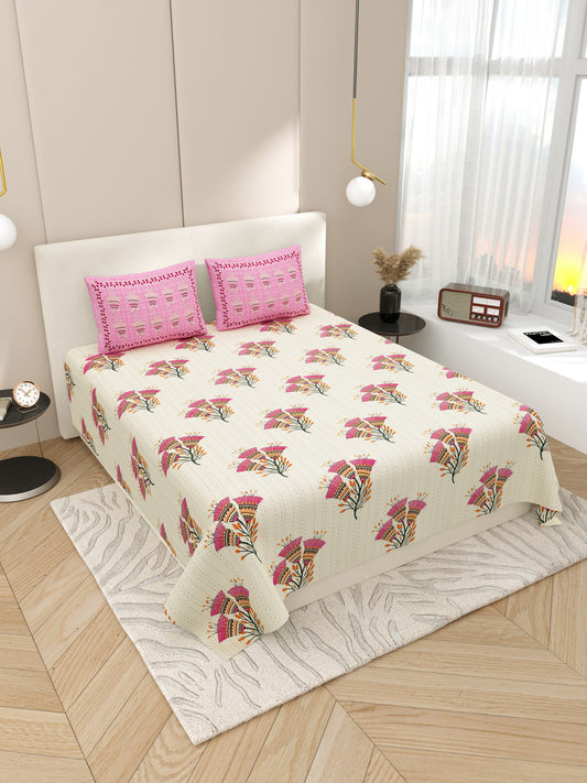 Pink_Floral_Cream_Base_Bedsheets