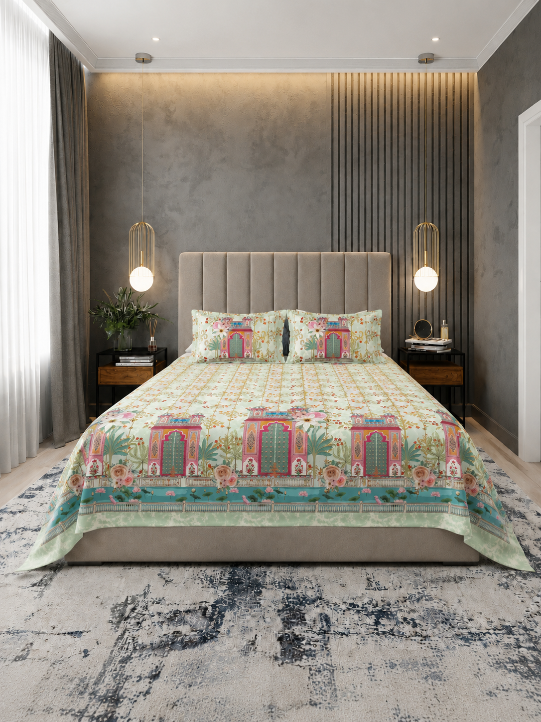 Nazaara_Aangan_Cottan_Bedsheets_Sage