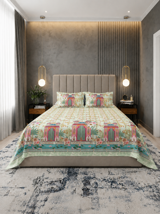 Nazaara_Aangan_Cottan_Bedsheets_Sage