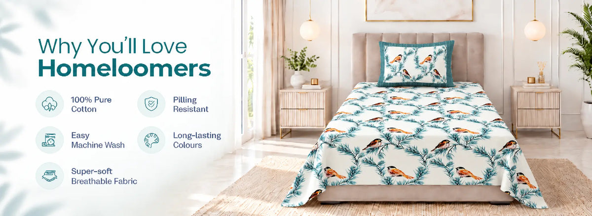 Passerine Rosemary Cotton Single Size Bedsheet