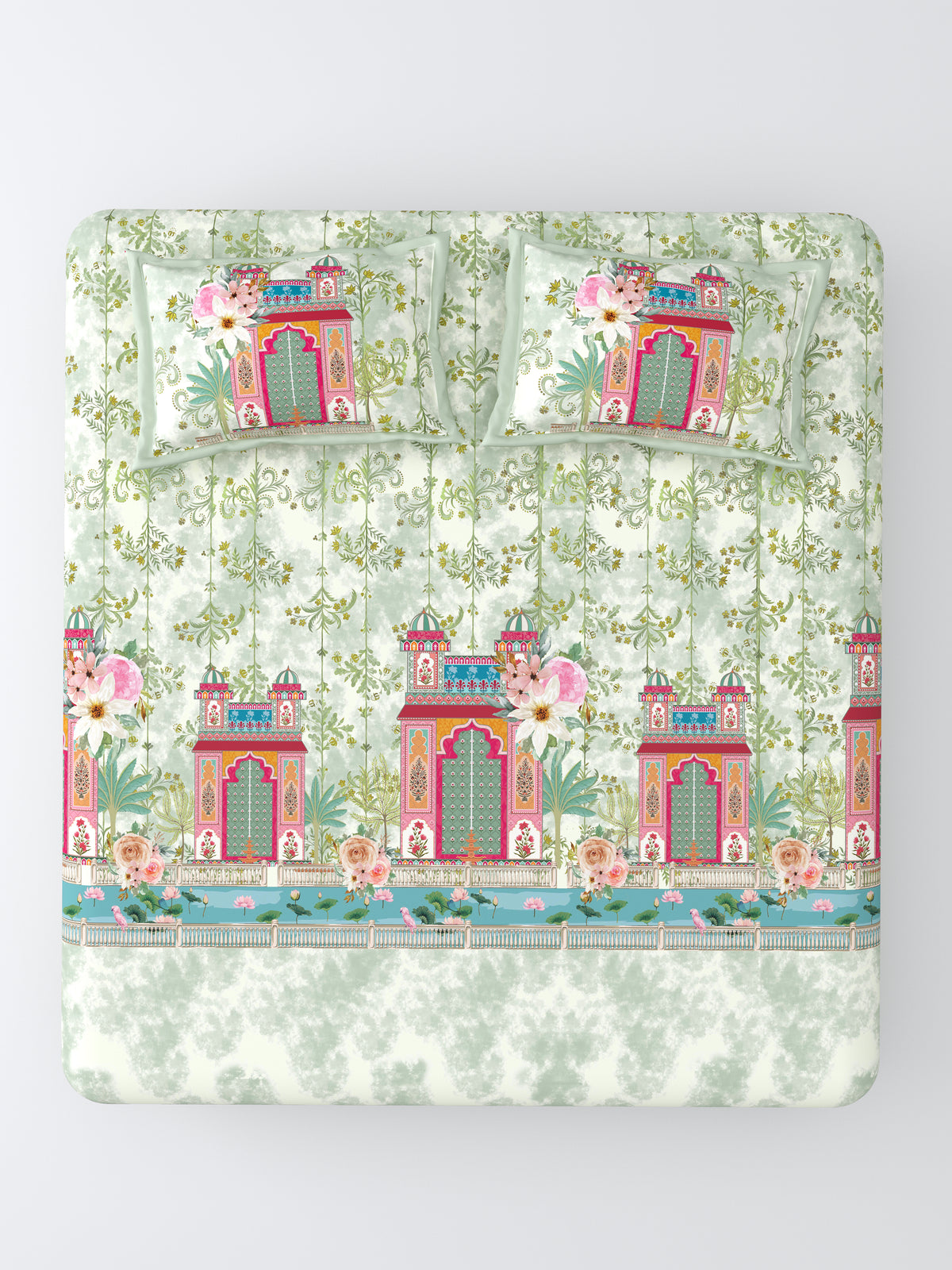 Nazaara_Aangan_Pure_Cotton_Soft_Bedsheet_Light Green