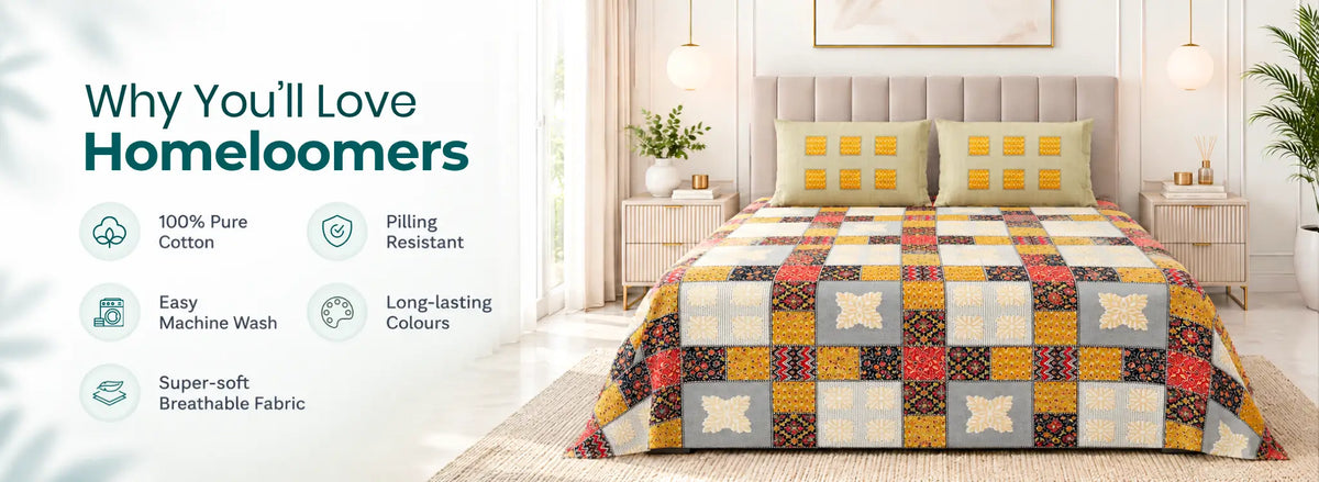 Ochre Bagru Gold Pure Cotton Bedsheet