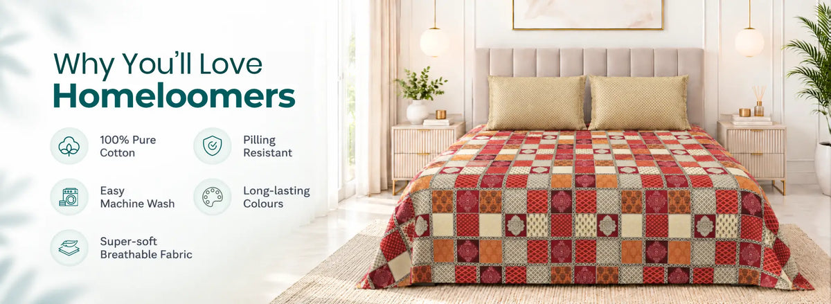 Rose Ebony Bagru Gold Pure Cotton Bedsheet