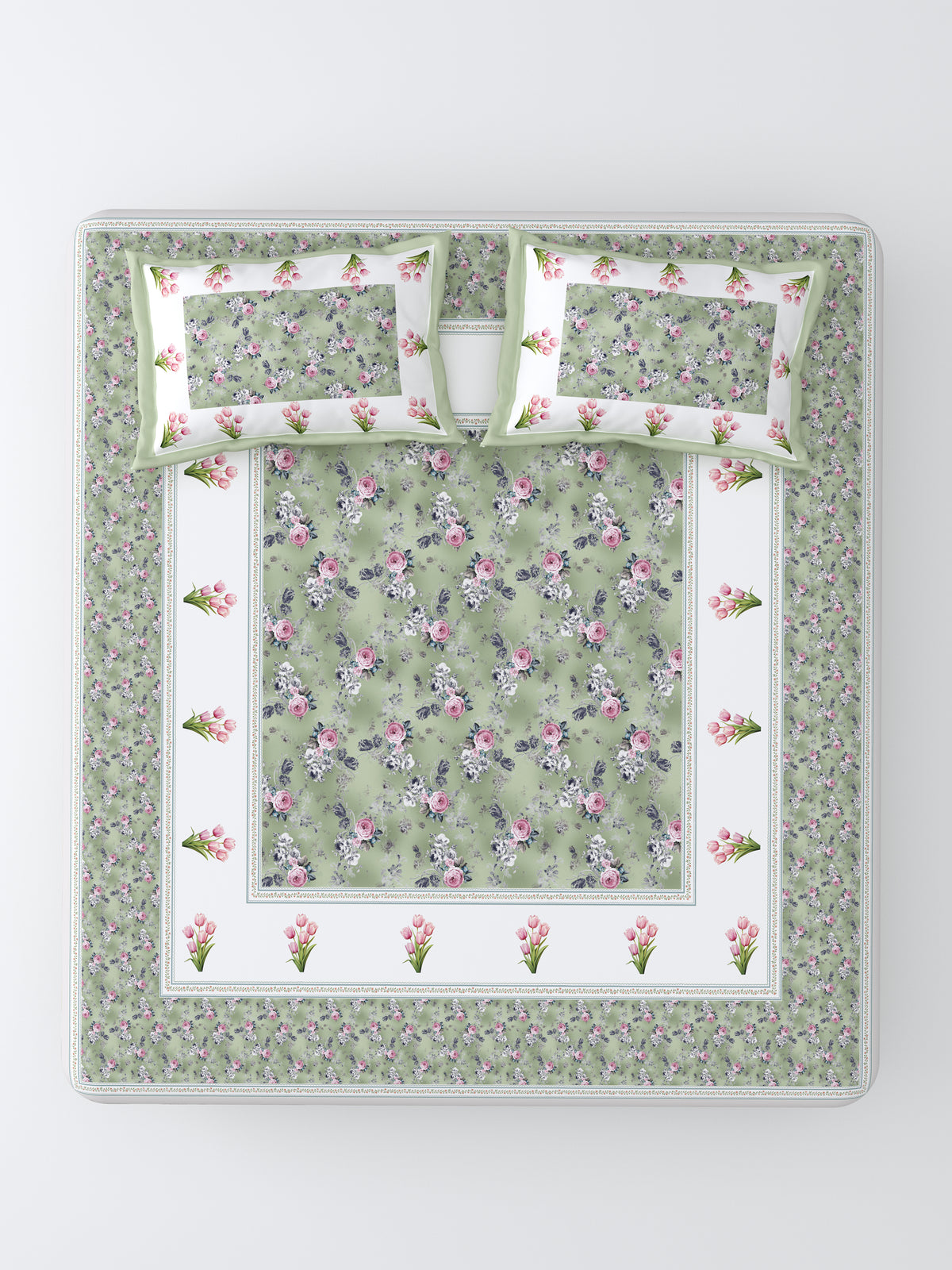 Nazaara_Suhaani_Bedsheet_Pure Cotton_Laurel Green