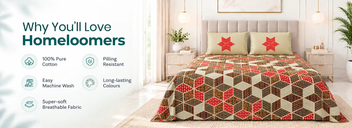Cerulene Bagru Gold Pure Cotton Bedsheet