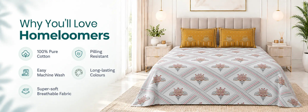 Bisque Kashida Pure Cotton Breathable Bedsheet