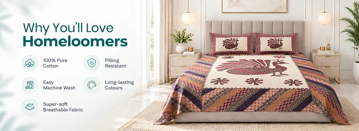 Peacock Barmeri Cotton Queen Size Bedsheet