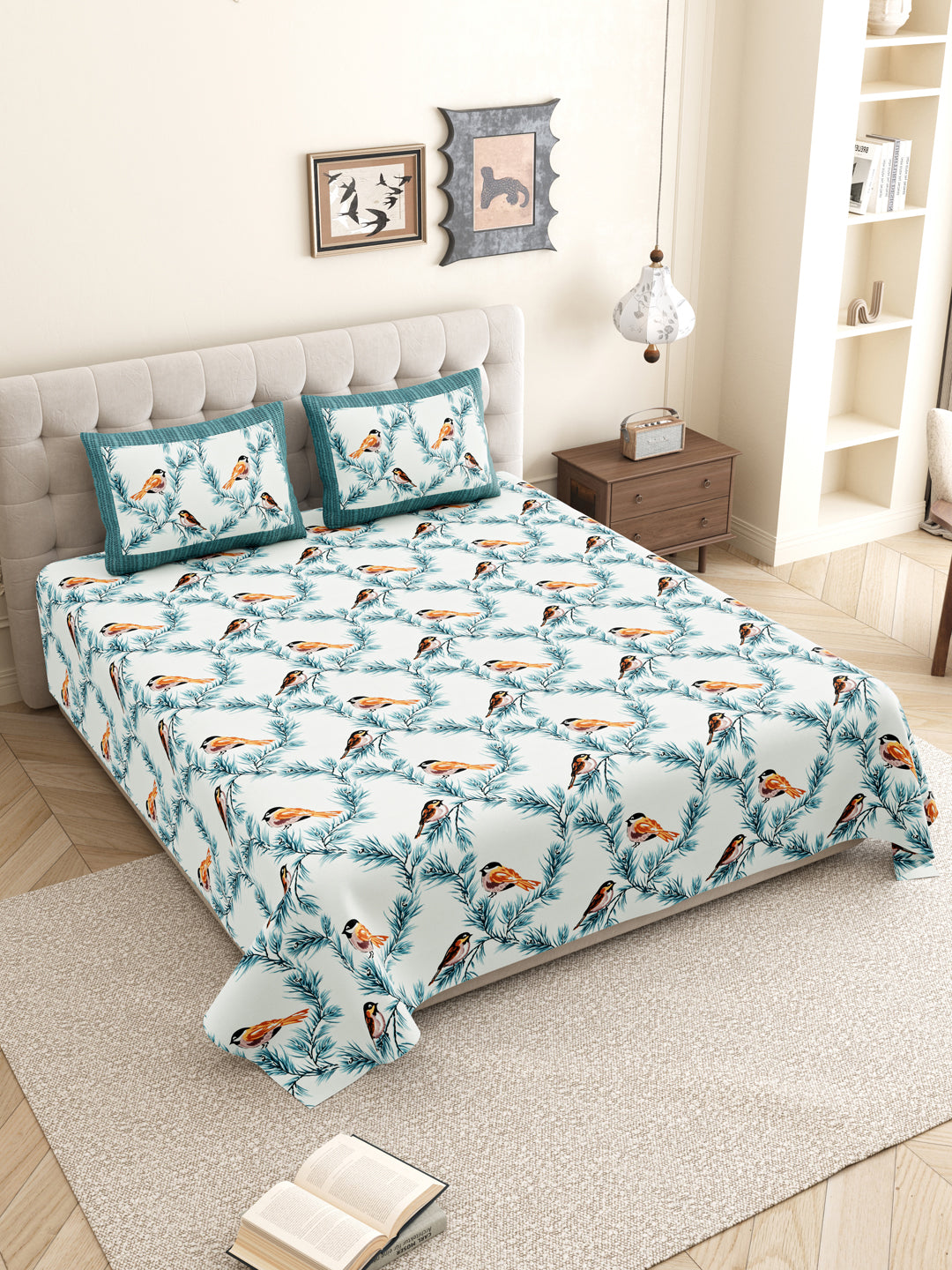 Bedsheet_Bird_Pattern_Pure_Cotton_Blue