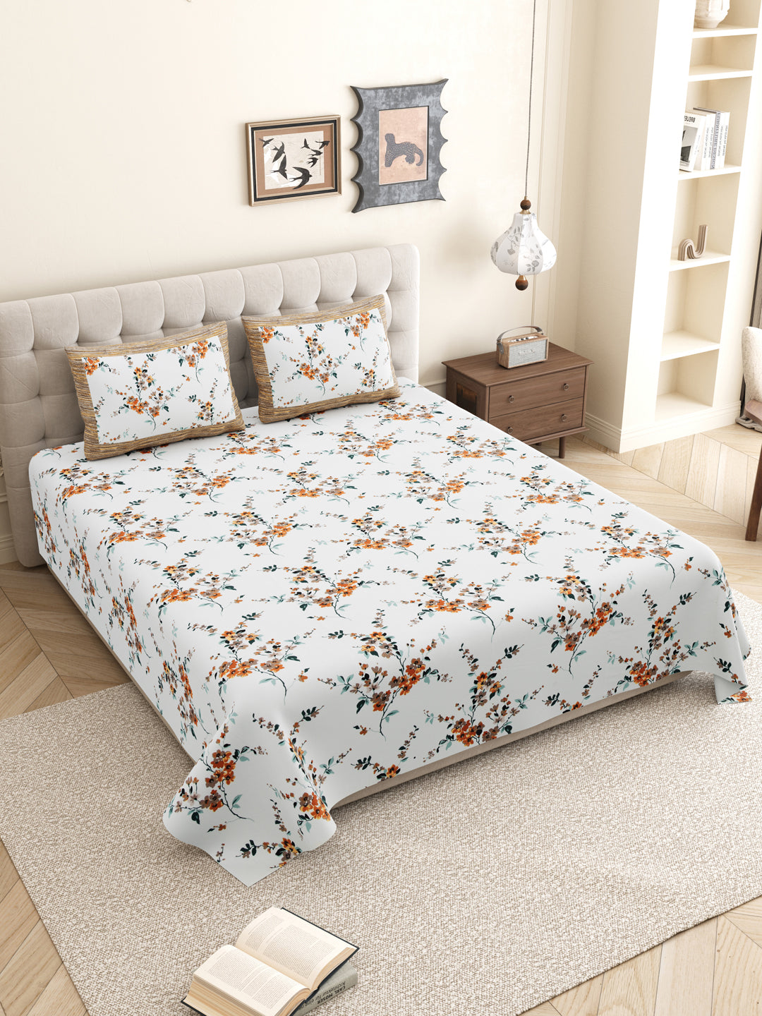 Floral_Bedsheet_Matching_Pillow_Covers_Brown