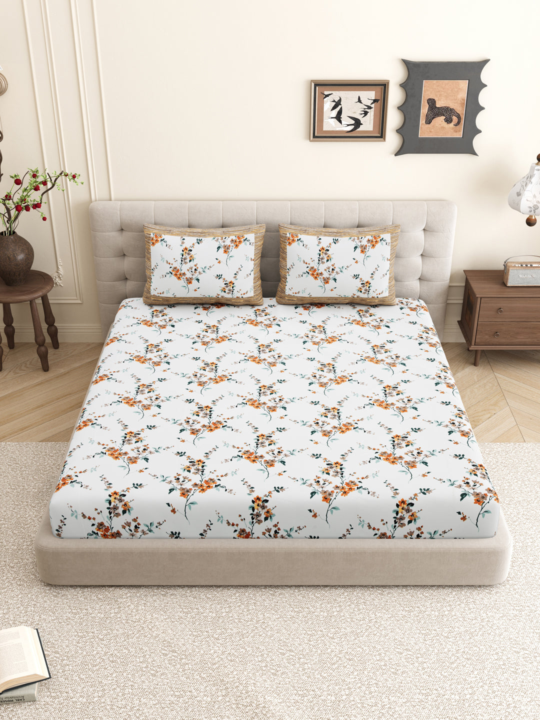 Floral_Bedsheet_With_Pillow_Covers_Brown