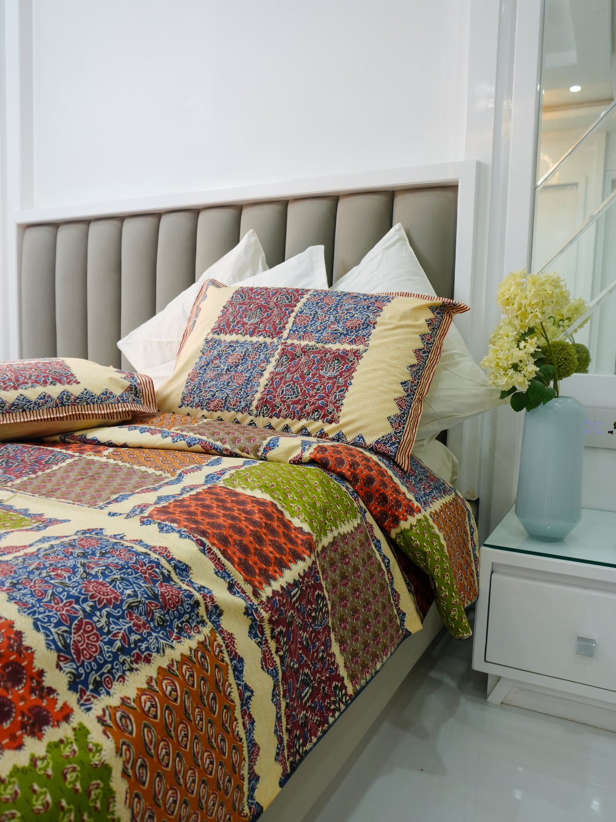 Salmon Ajrak Cotton Single Size Bedsheet