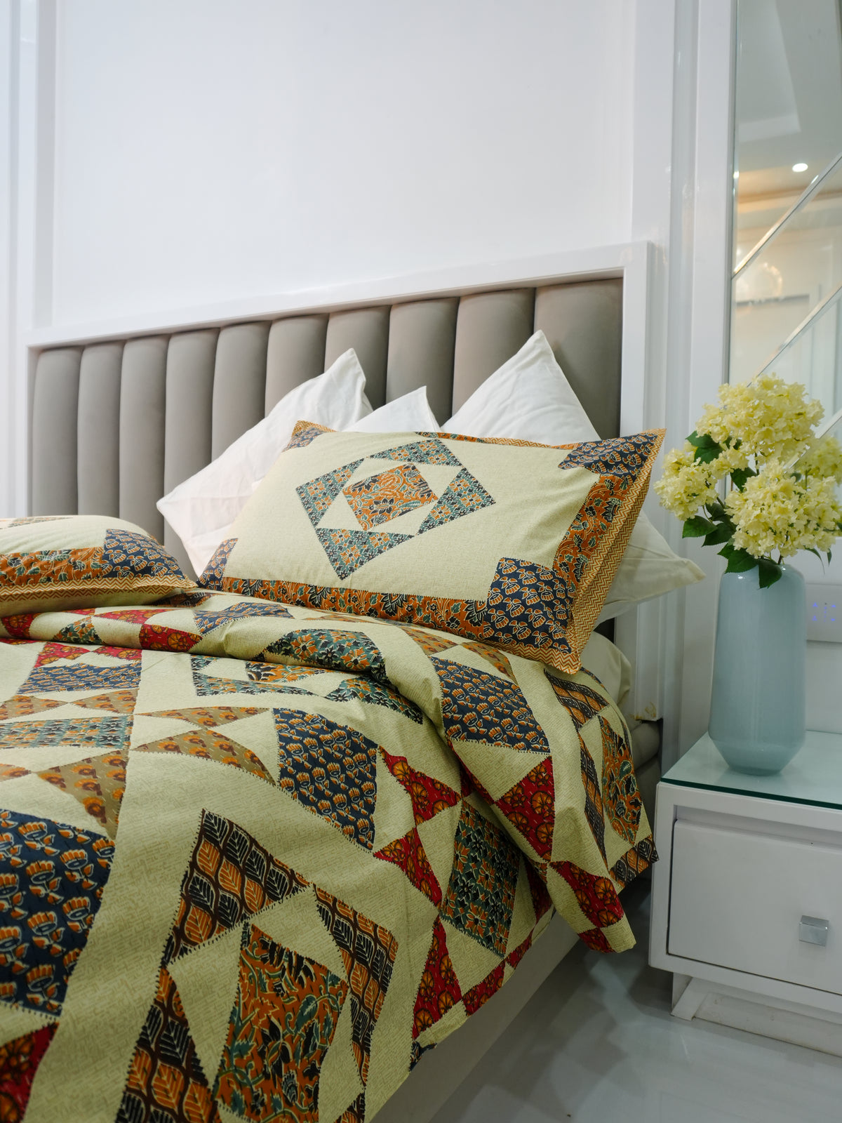 Coral Theme Ajrak Cotton Single Size Bedsheet