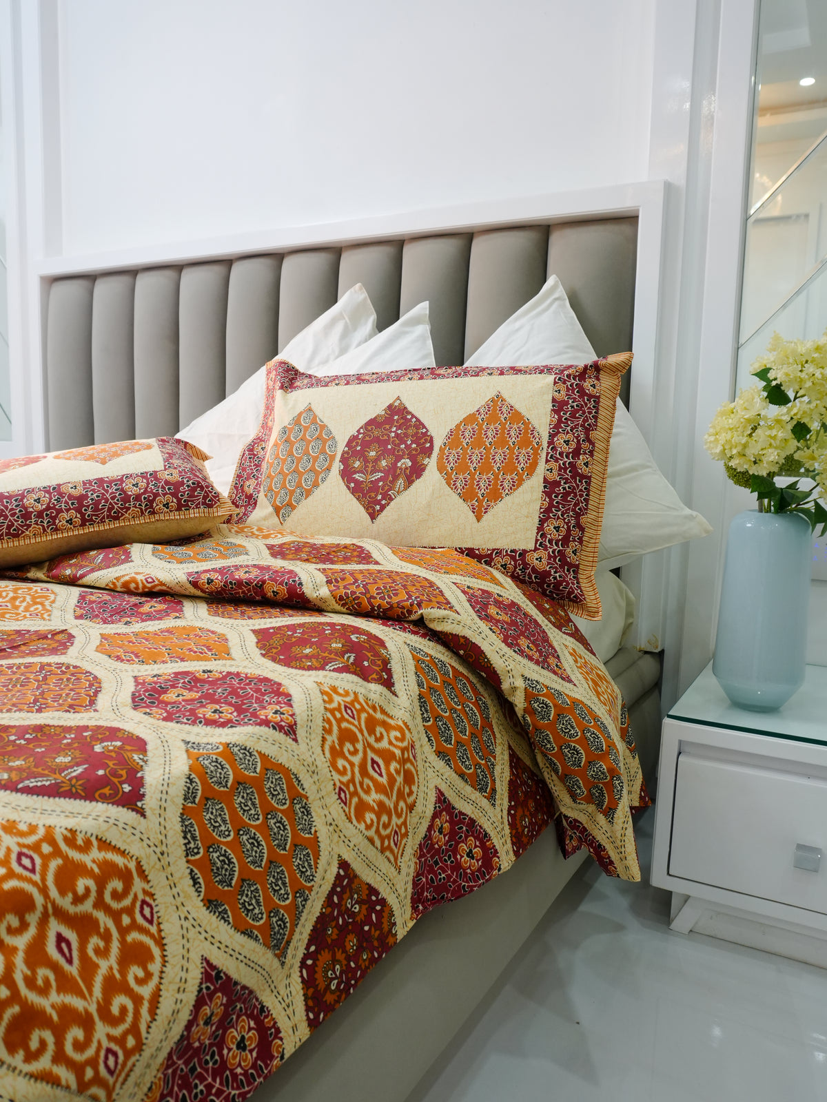 Vermilion Ajrak Cotton Single Size Bedsheet