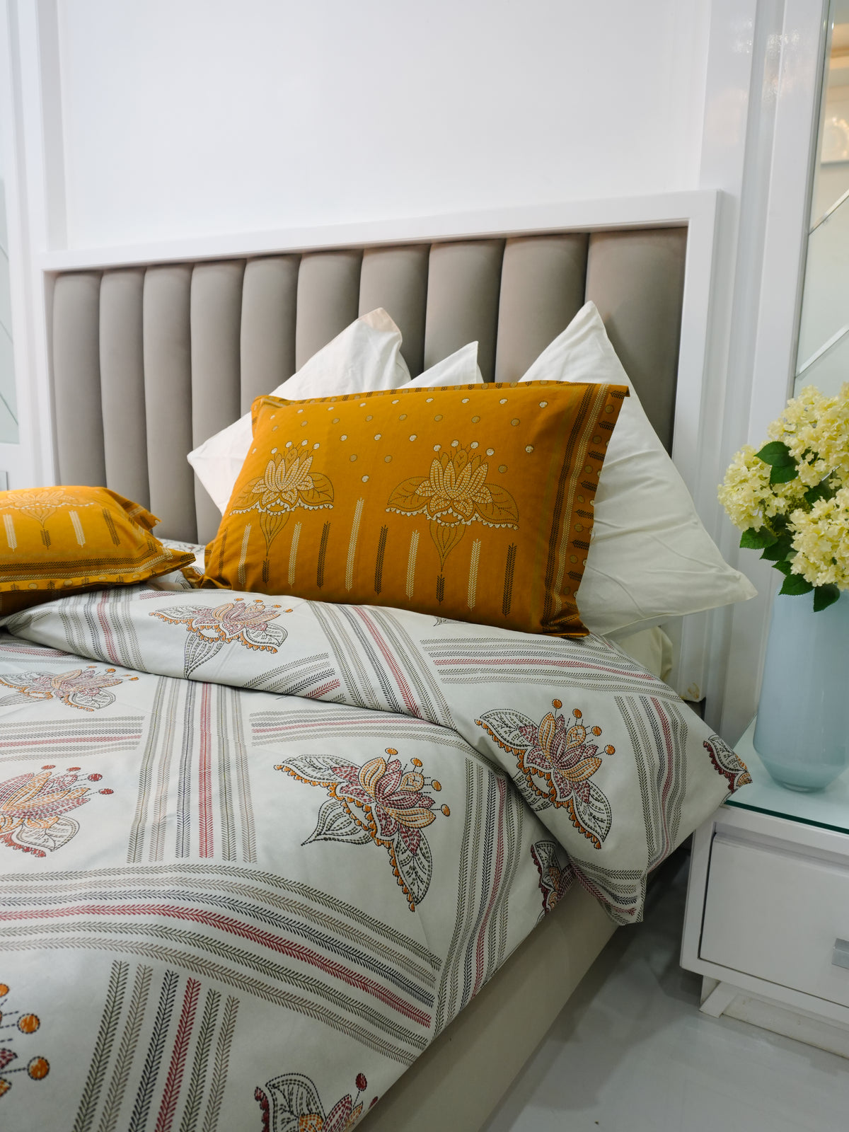 Bisque Kashida Pure Cotton Breathable Bedsheet