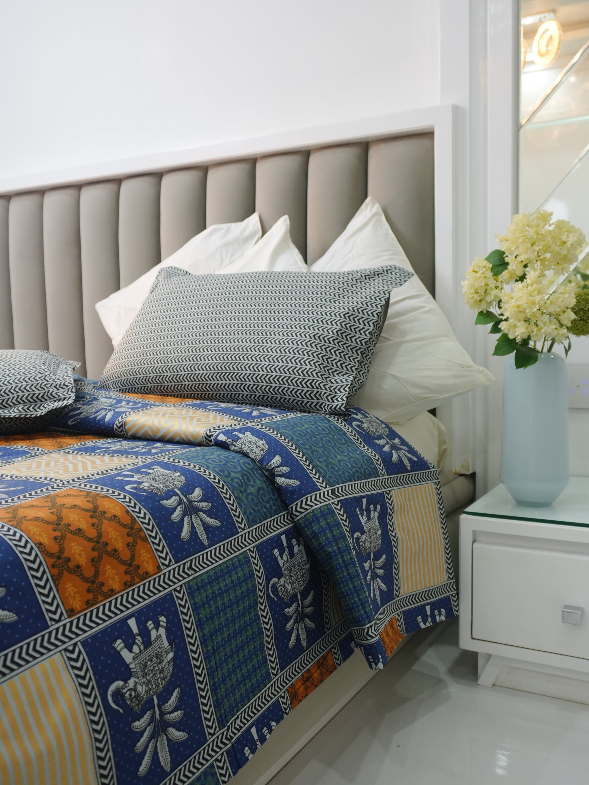 Fandango Bagru Gold Cotton Super King Size Bedsheet