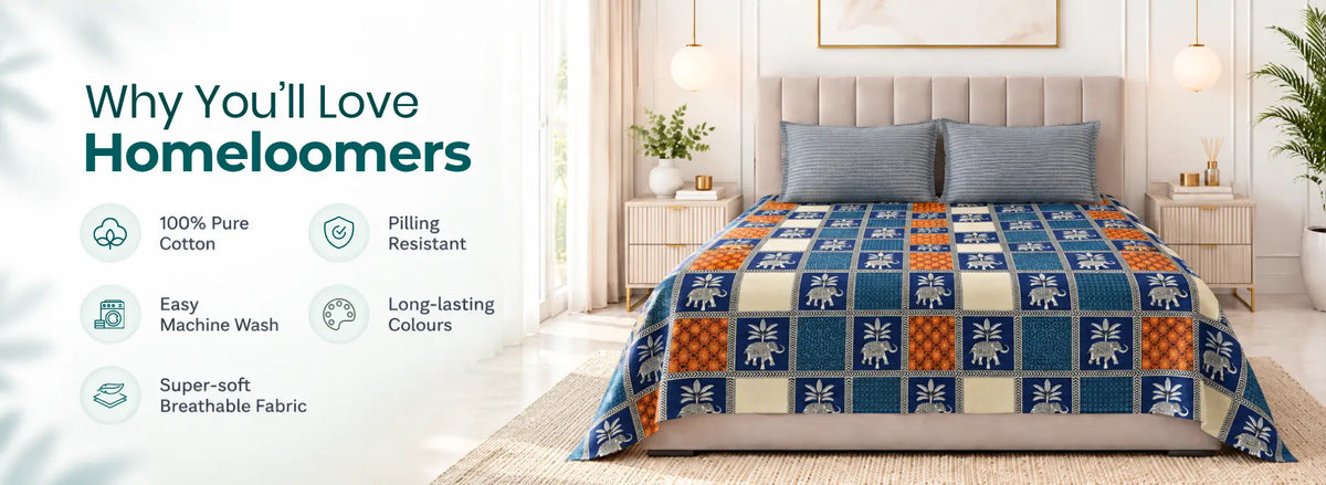 Fandango Bagru Gold Pure Cotton Bedsheet