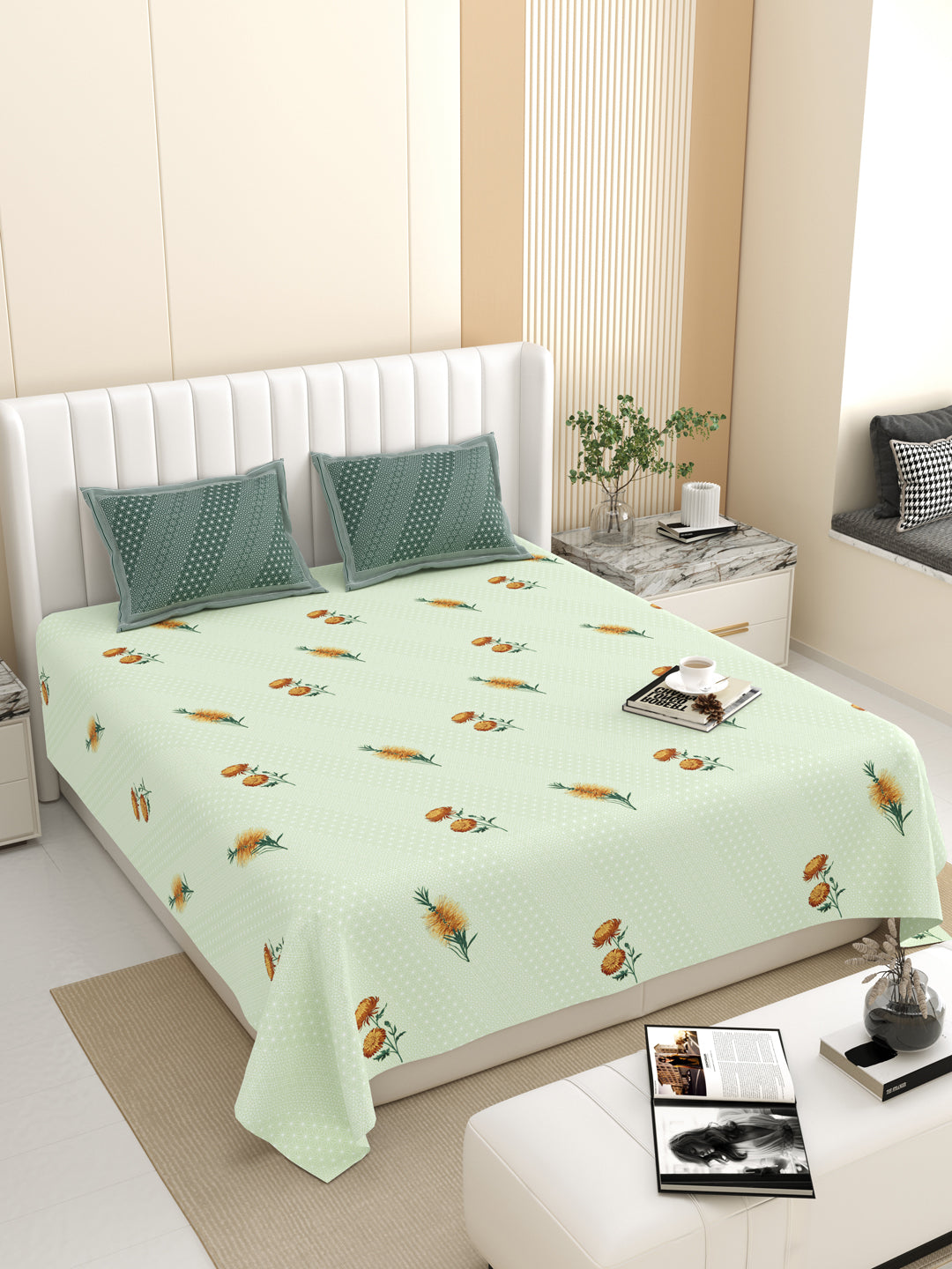 Green_Base_Bedsheet_With_Pillow_Covers