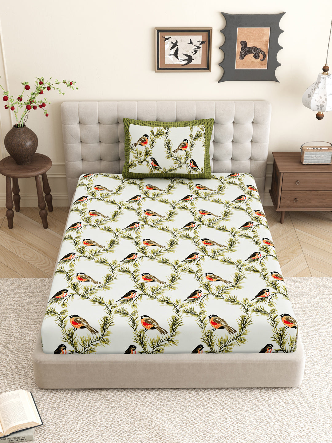 Passerine_Cotton_Green_Bedsheet_Bedroom