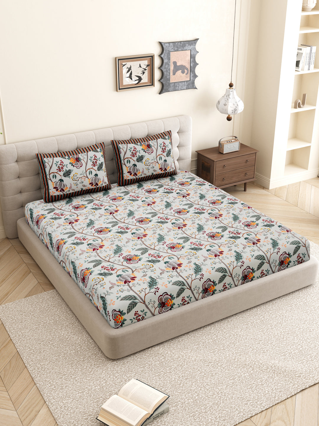 Floral_Bedsheet_Grey