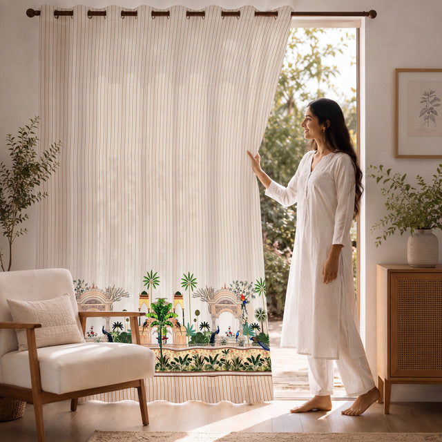 White_ Print_Curtains_ Rajasthani_Heritage