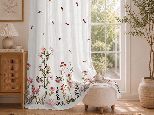 Flower_Garden_Bird_Feather_Printed_Sheer_Curtains_White
