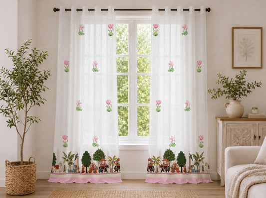 Rajasthani_Village_Scene_Printed_Curtains_White