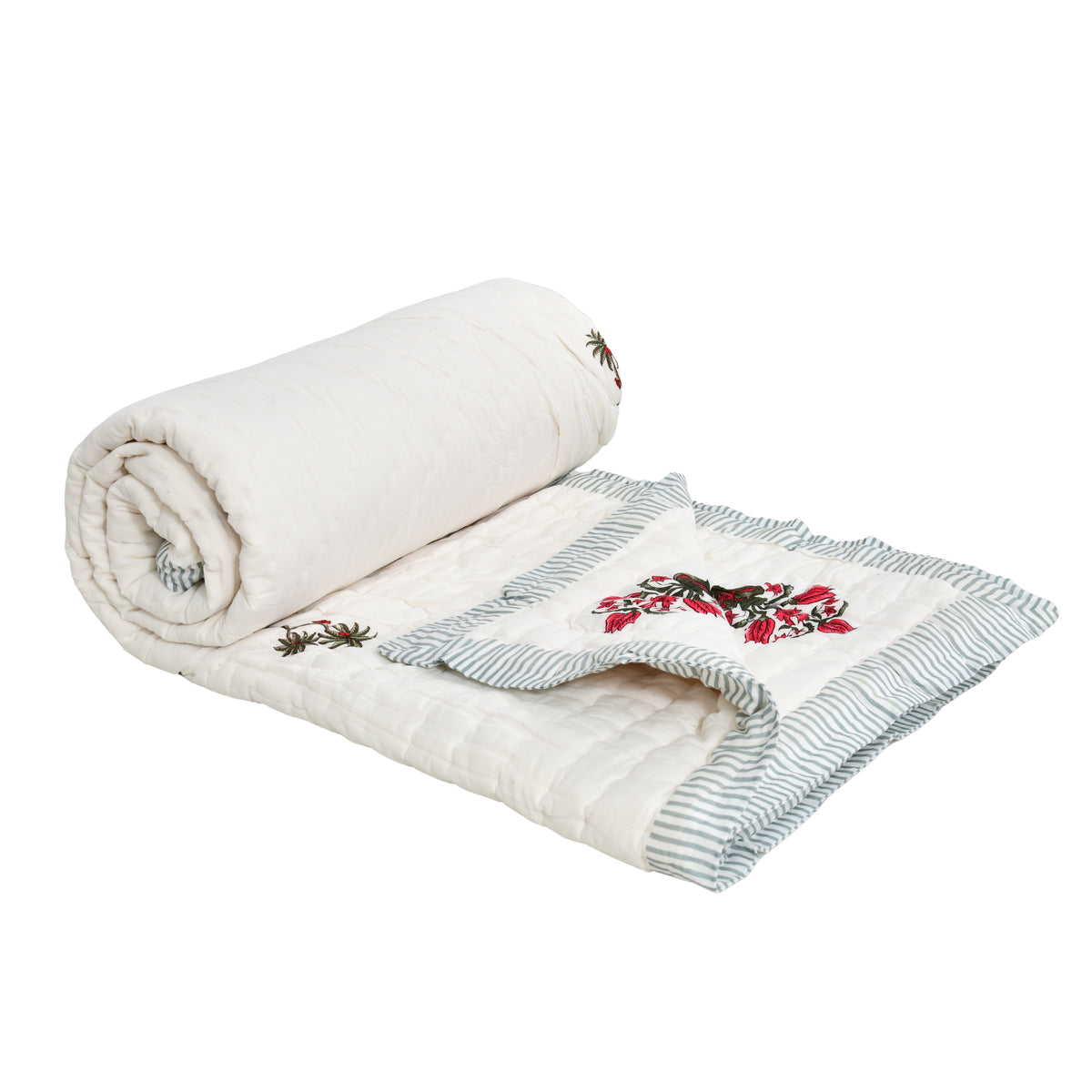 Homeloomers Premium Cotton Rajai with Floral Print & Elegant Striped Border | Soft, Cozy & Stylish Quilt for Winter