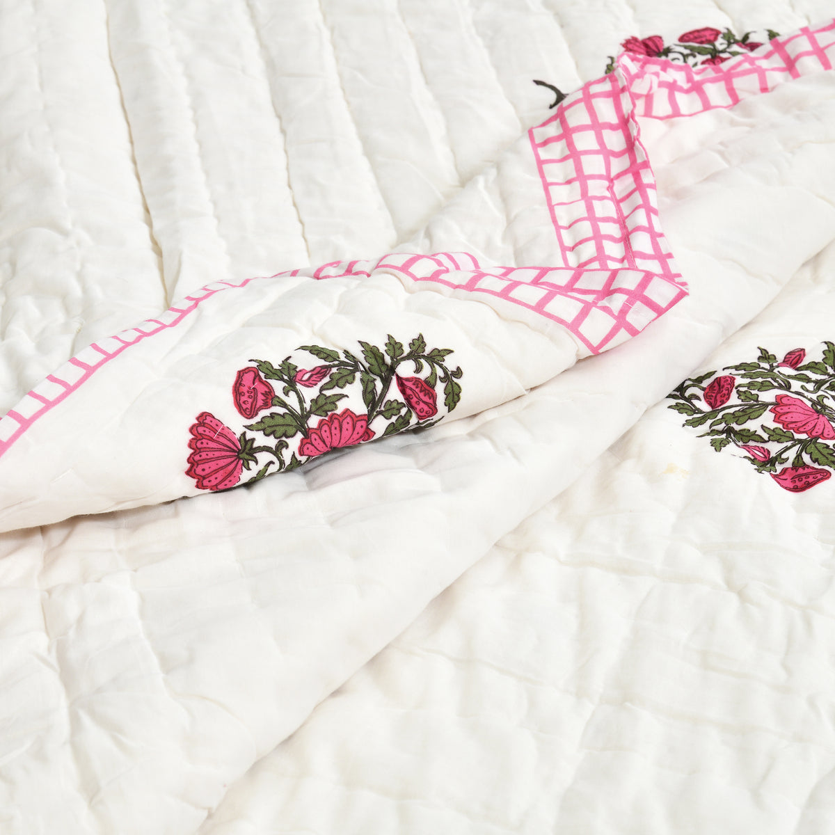 Homeloomers Premium Cotton Rajai with Floral Print & Pink Block Border