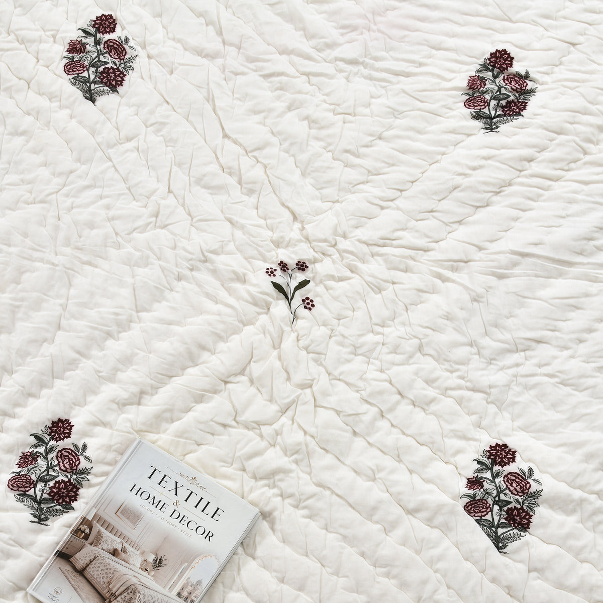 Homeloomers Premium Cotton Rajai with Floral Print & Green Striped Border | Elegant, Soft & Cozy Winter Quilt