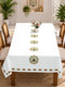 Homeloomers Floral Printed Cotton Table Cover with Traditional Red & Green Motifs | Elegant White Dining Tablecloth with Decorative Floral Border