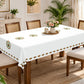 Homeloomers Floral Printed Cotton Table Cover with Traditional Red & Green Motifs | Elegant White Dining Tablecloth with Decorative Floral Border