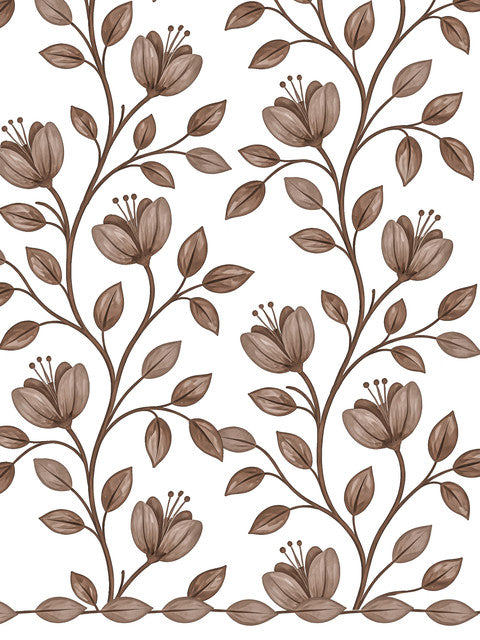 Homeloomers Floral Vine Table Cover | Ivory White with Brown Botanical Print | Rectangular Dining Table Cloth