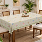 Homeloomers Floral Check Table Cover | Cream Beige with Rose Bouquet Print & Green Leaf Border | Rectangular Dining Table Cloth
