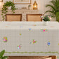 Homeloomers Floral Check Table Cover | Cream Beige with Rose Bouquet Print & Green Leaf Border | Rectangular Dining Table Cloth