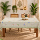 Homeloomers Floral Check Table Cover | Cream Beige with Rose Bouquet Print & Green Leaf Border | Rectangular Dining Table Cloth