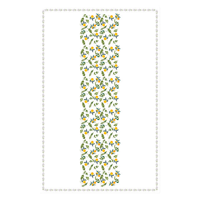 Homeloomers Citrus Print Table Cover | White with Lemon & Orange Leaf Design | Rectangular Dining Table Cloth