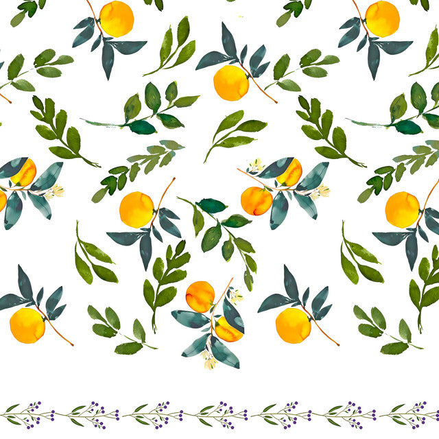 Homeloomers Citrus Print Table Cover | White with Lemon & Orange Leaf Design | Rectangular Dining Table Cloth