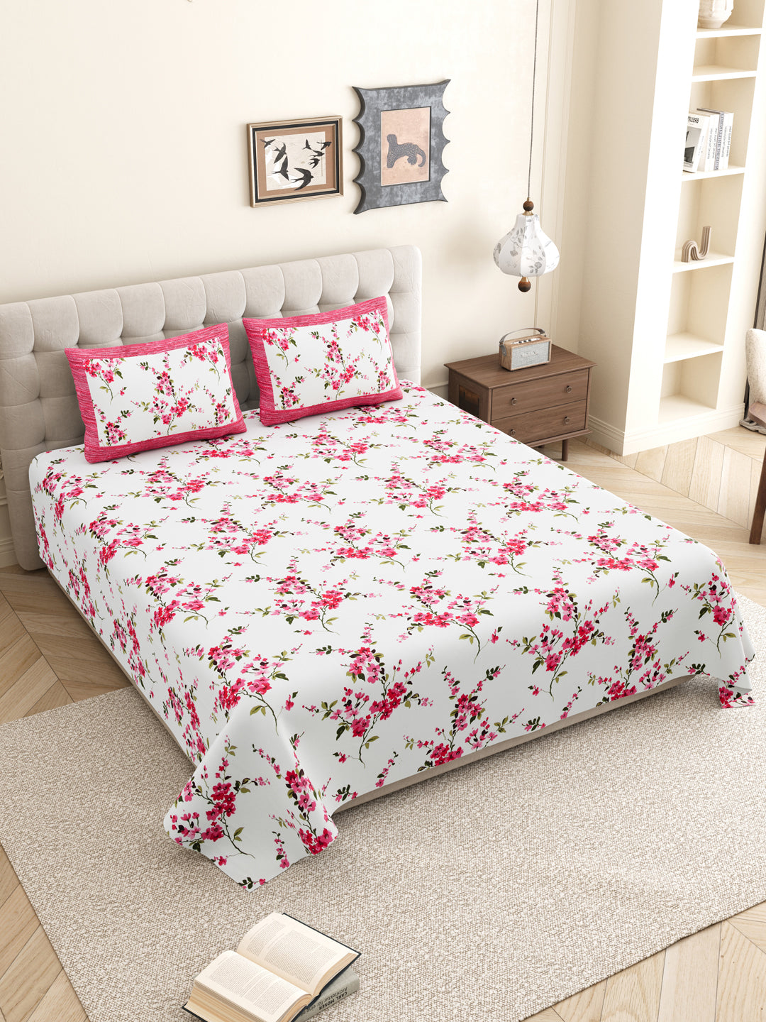 Floral_Pink_Bedsheet_Matching_Pillow_Covers