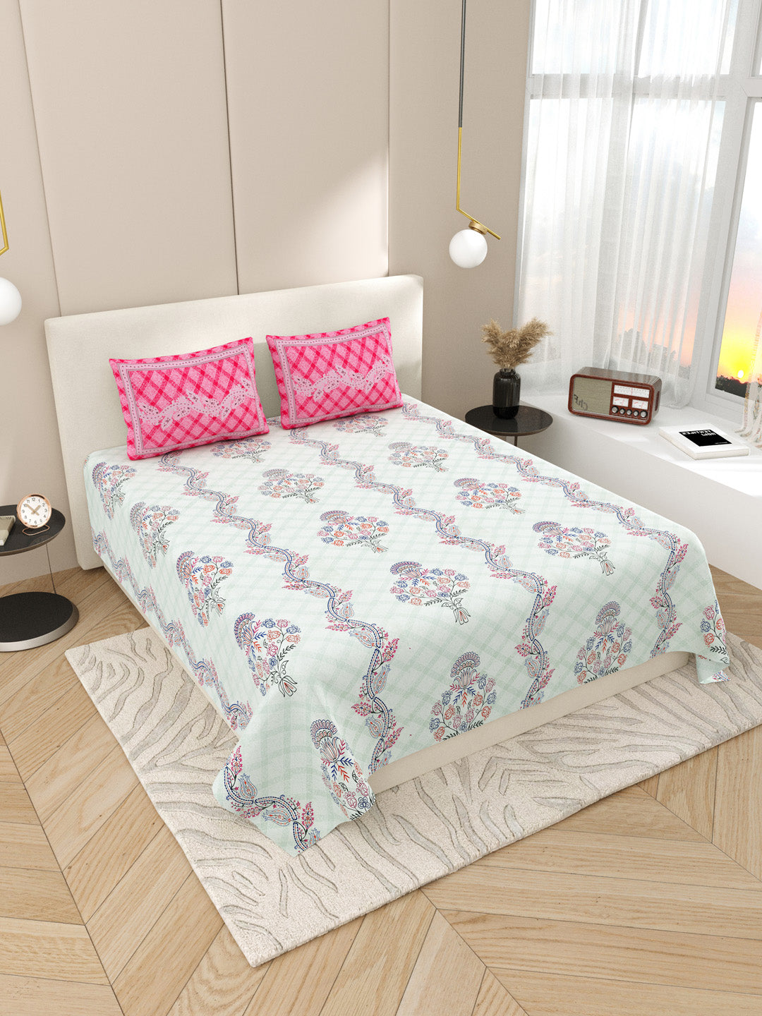 Blushy_Blue_With_Rosy_Pink_Pillow_Covers_Bedsheet