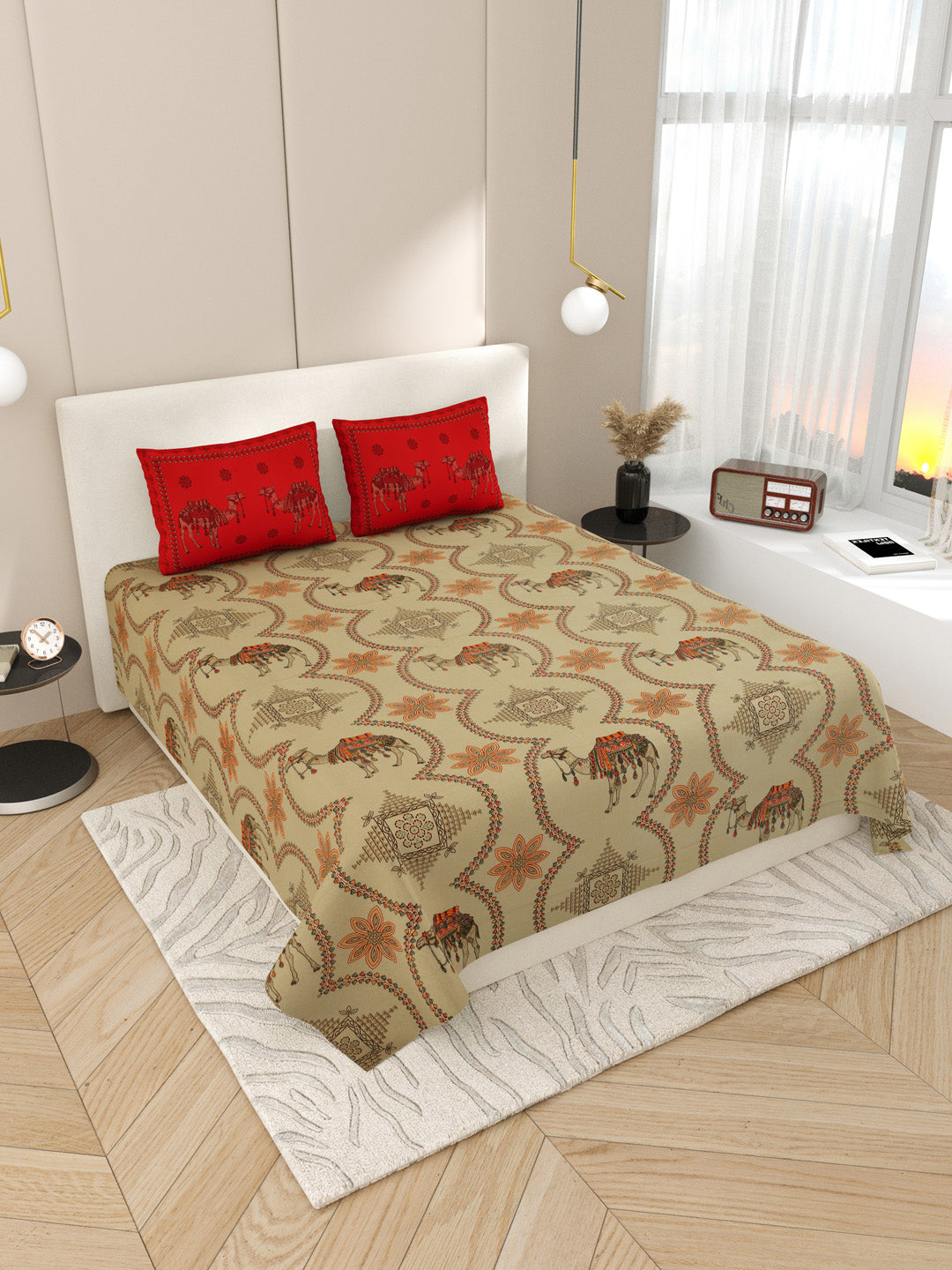 Kashida_Cotton_Bedsheet_Red