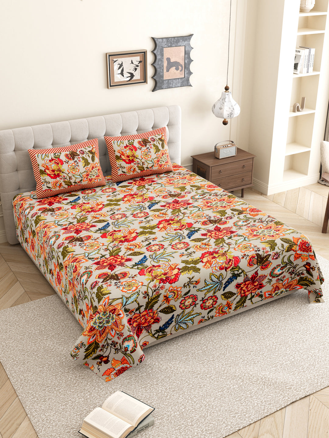Red_Floral_Bedsheet_With_Pillow_Covers