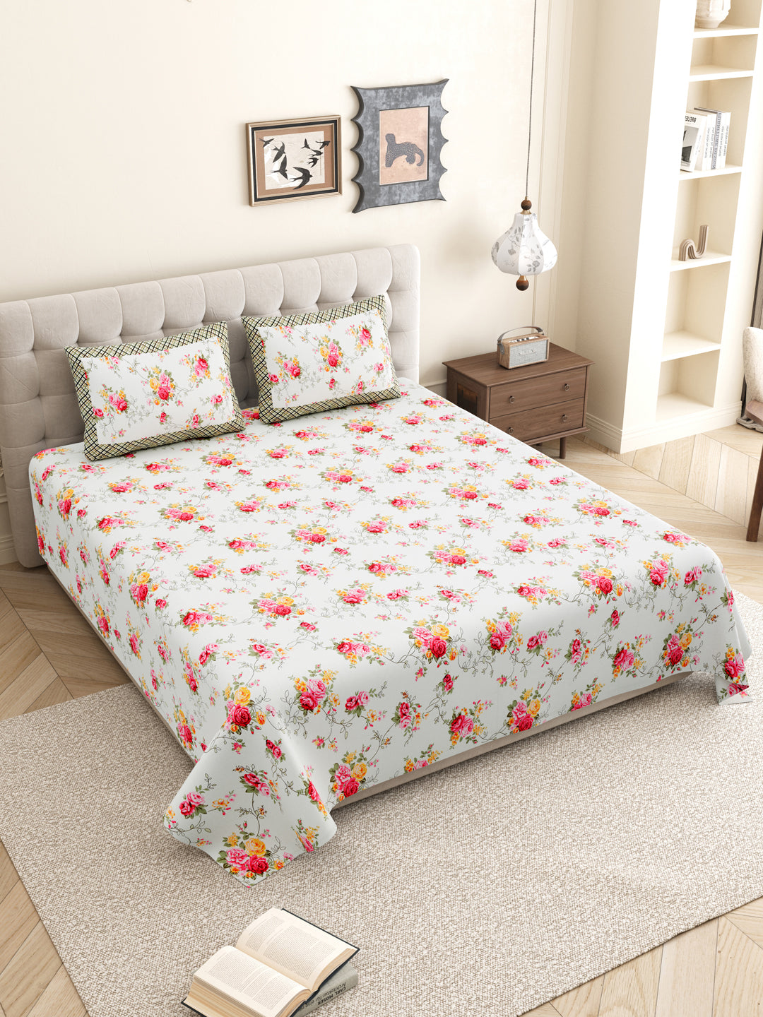 Bedsetting_Bright_Floral_Touch_Ethnic_look_Pure_Cotton_Bed_Spread_For_New_Home_Red