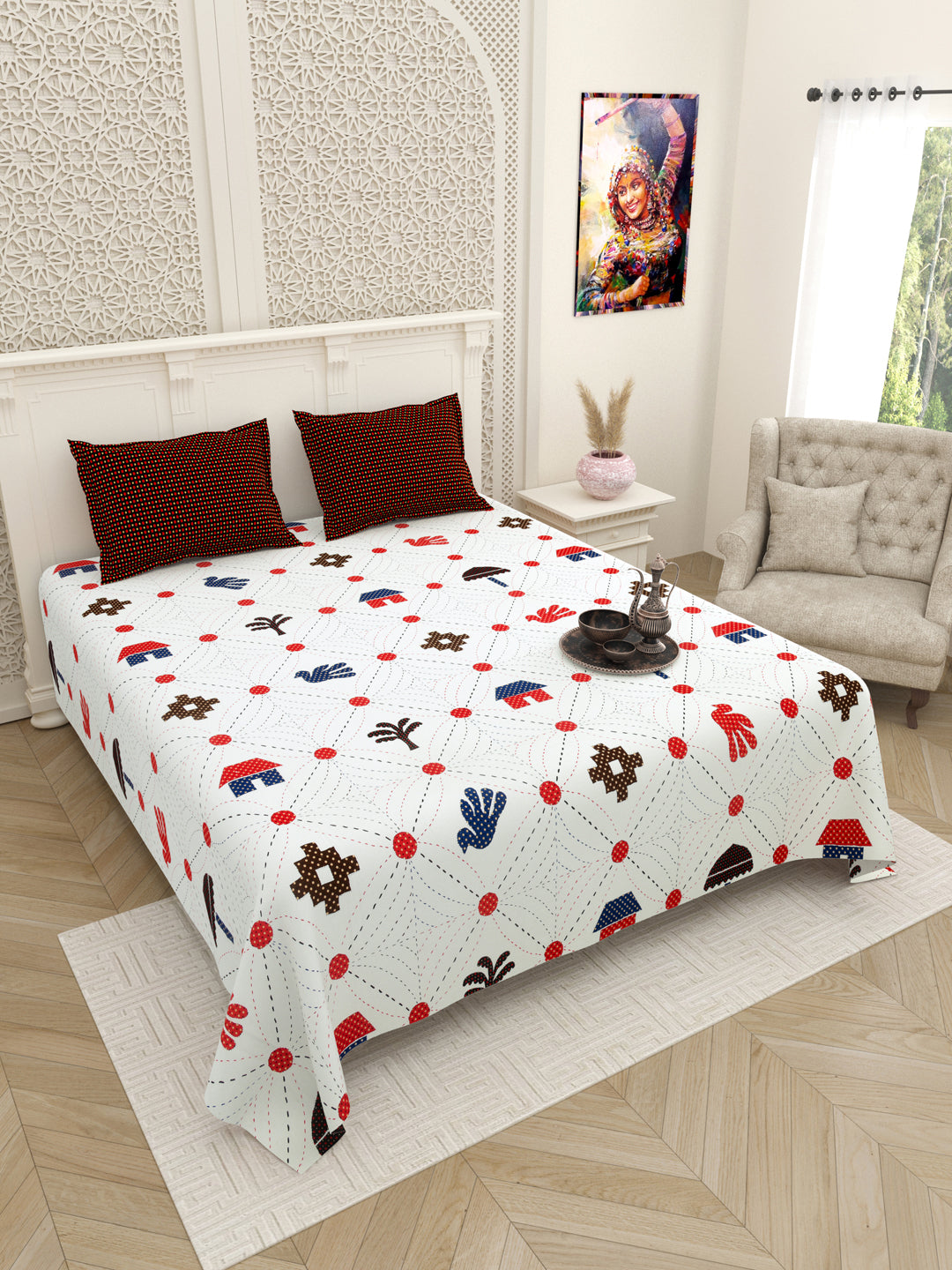 Blissful_Gujri_Patch_Pure_Cotton_Bedsheet_Red