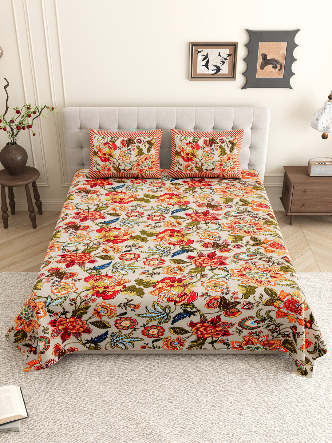 Red_Floral_Bedsheet_With_Pillow_Covers