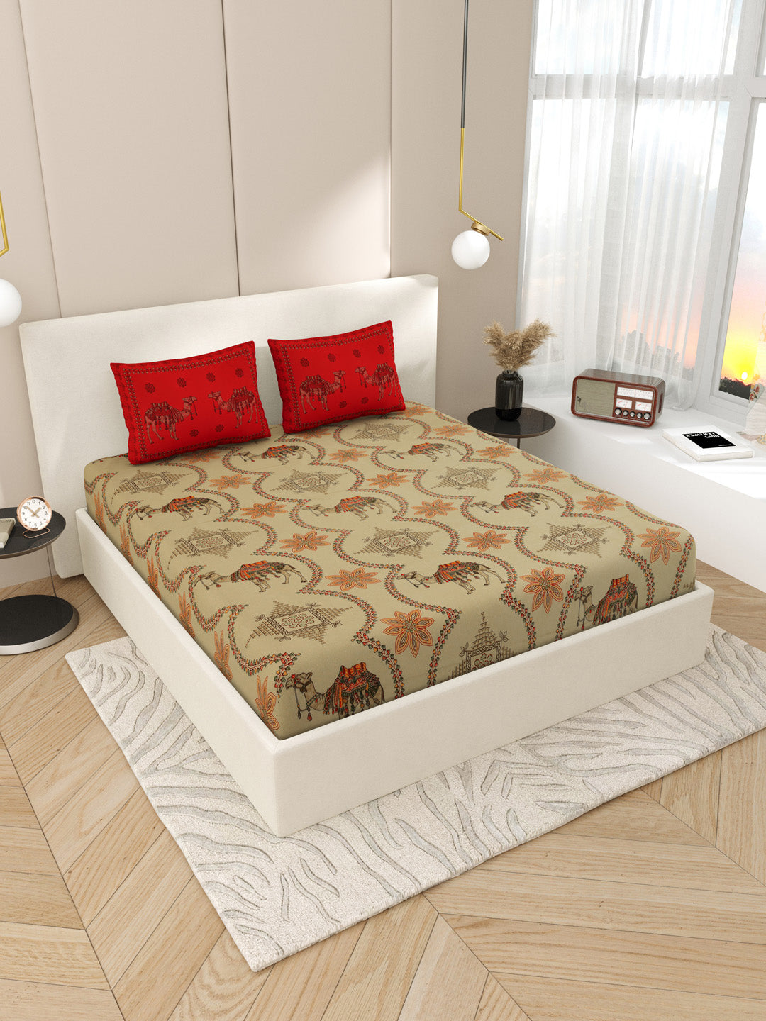 Kashida_Bedsheet_Red