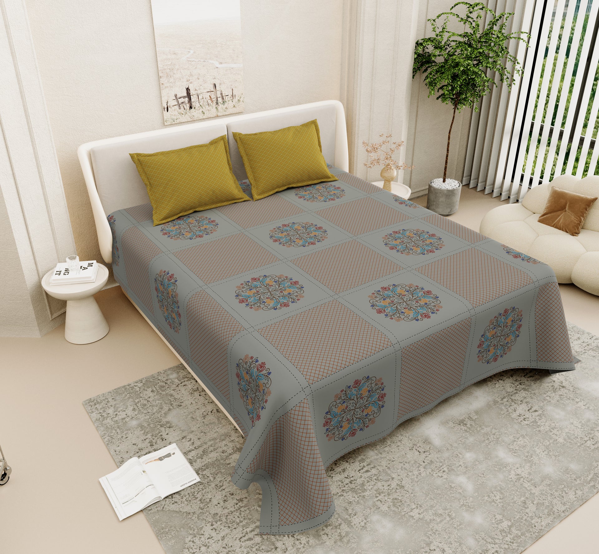 Saanjh Mehek Super King Size 100% Cotton Bedsheet