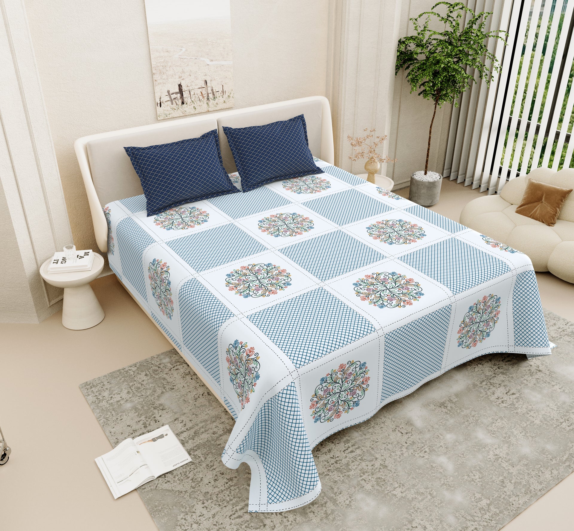 Saanjh Mehek Super King Size 100% Cotton Bedsheet