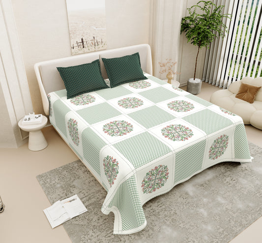 Bedsheet_Green_Floral_Pillow_Cover_White