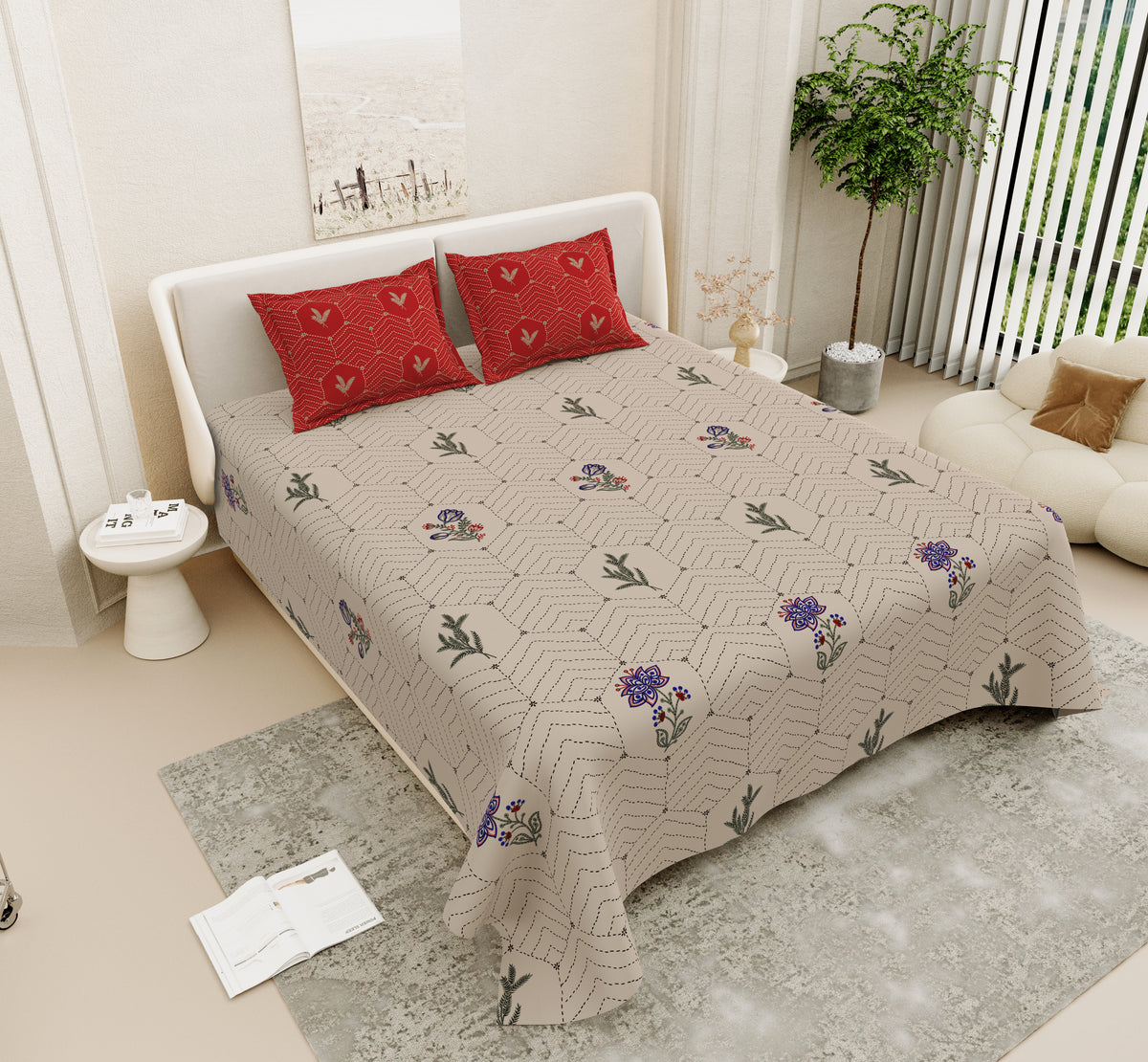 Saanjh_Raahi_Pure_Cotton_Bedsheet_Dark_Dark Vanilla